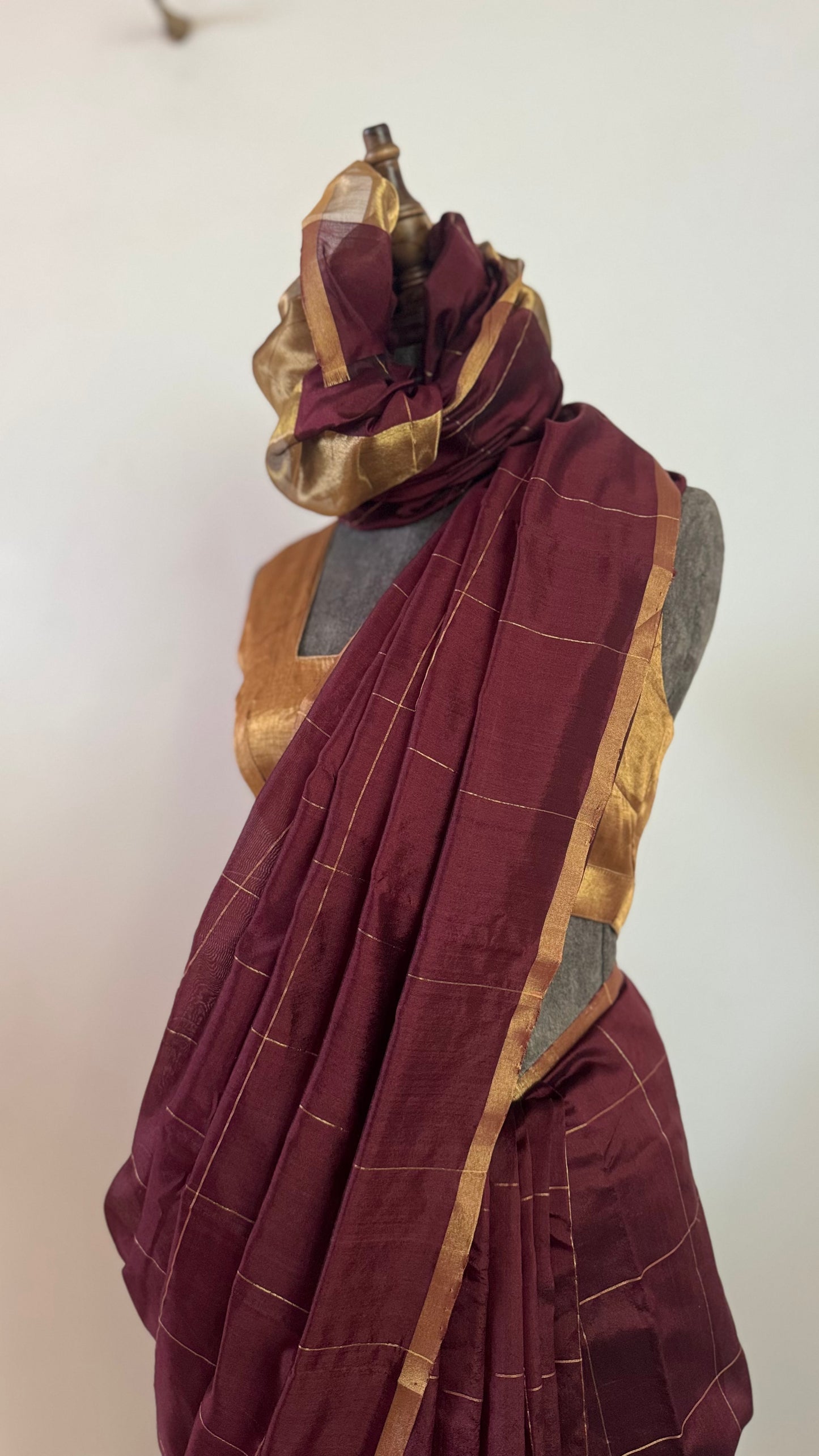 Chanderi sari | Gold checks