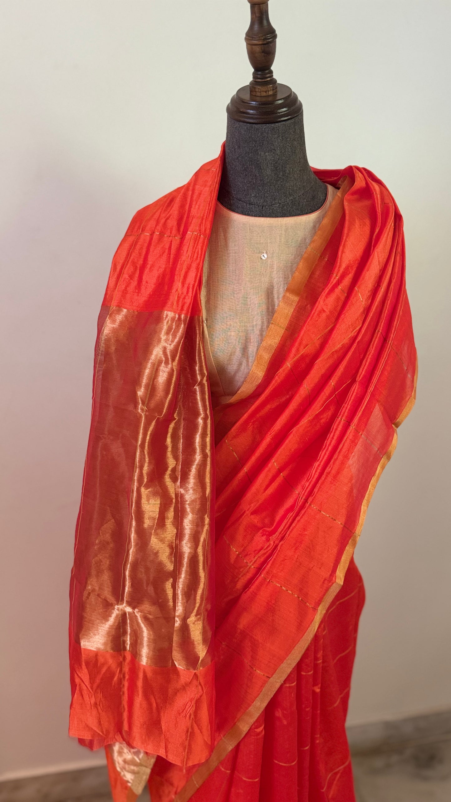 Chanderi sari | Gold checks