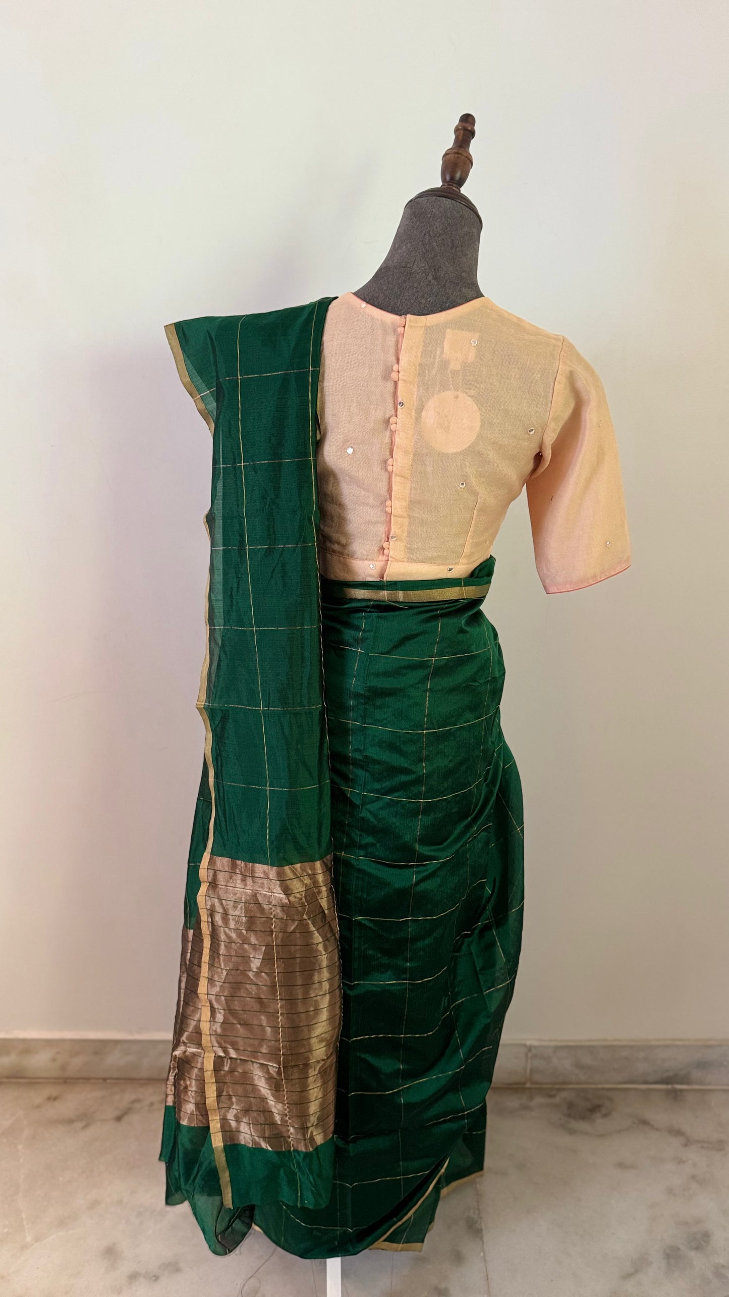 Chanderi sari | Gold checks