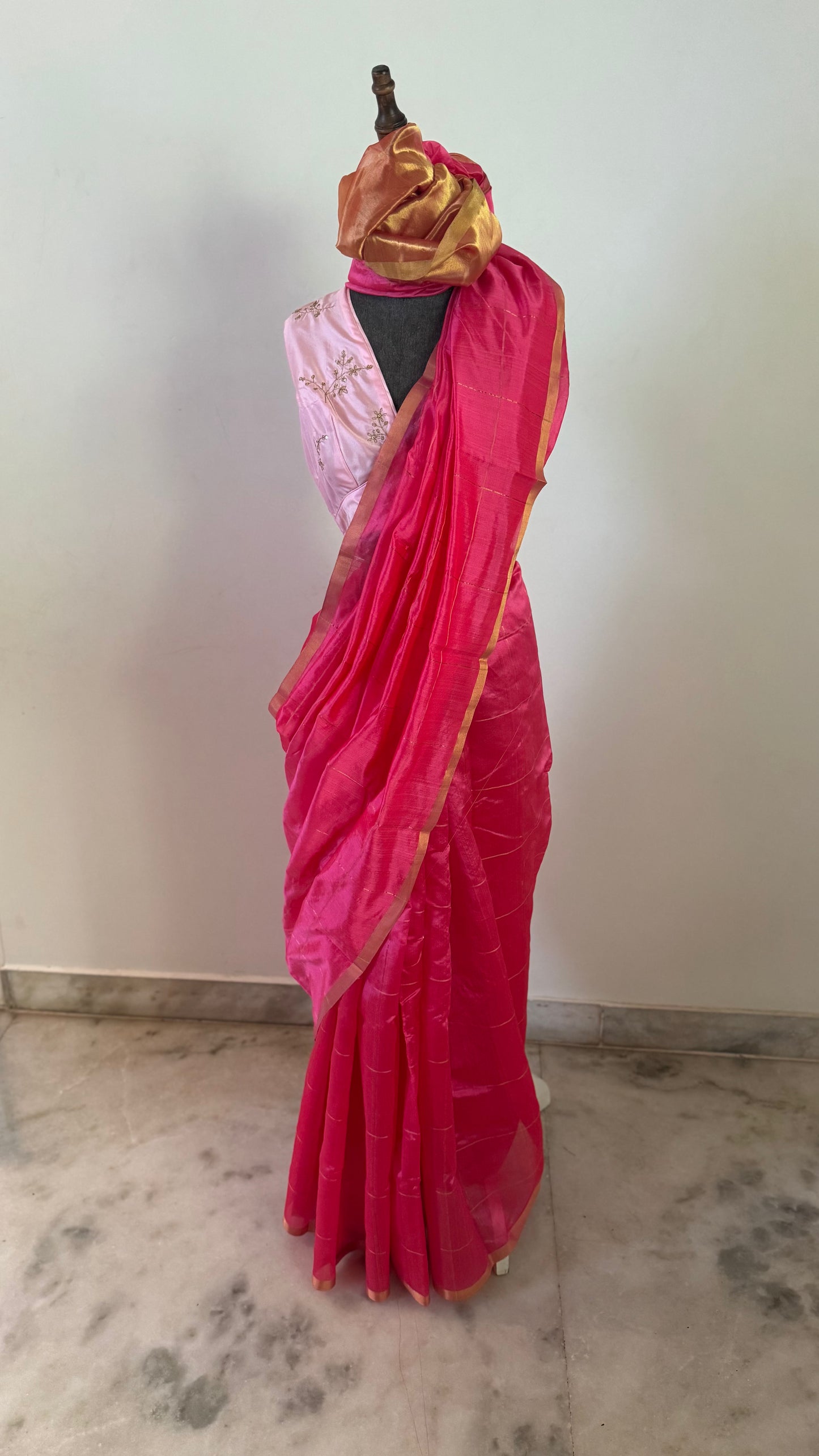 Chanderi sari | Gold checks