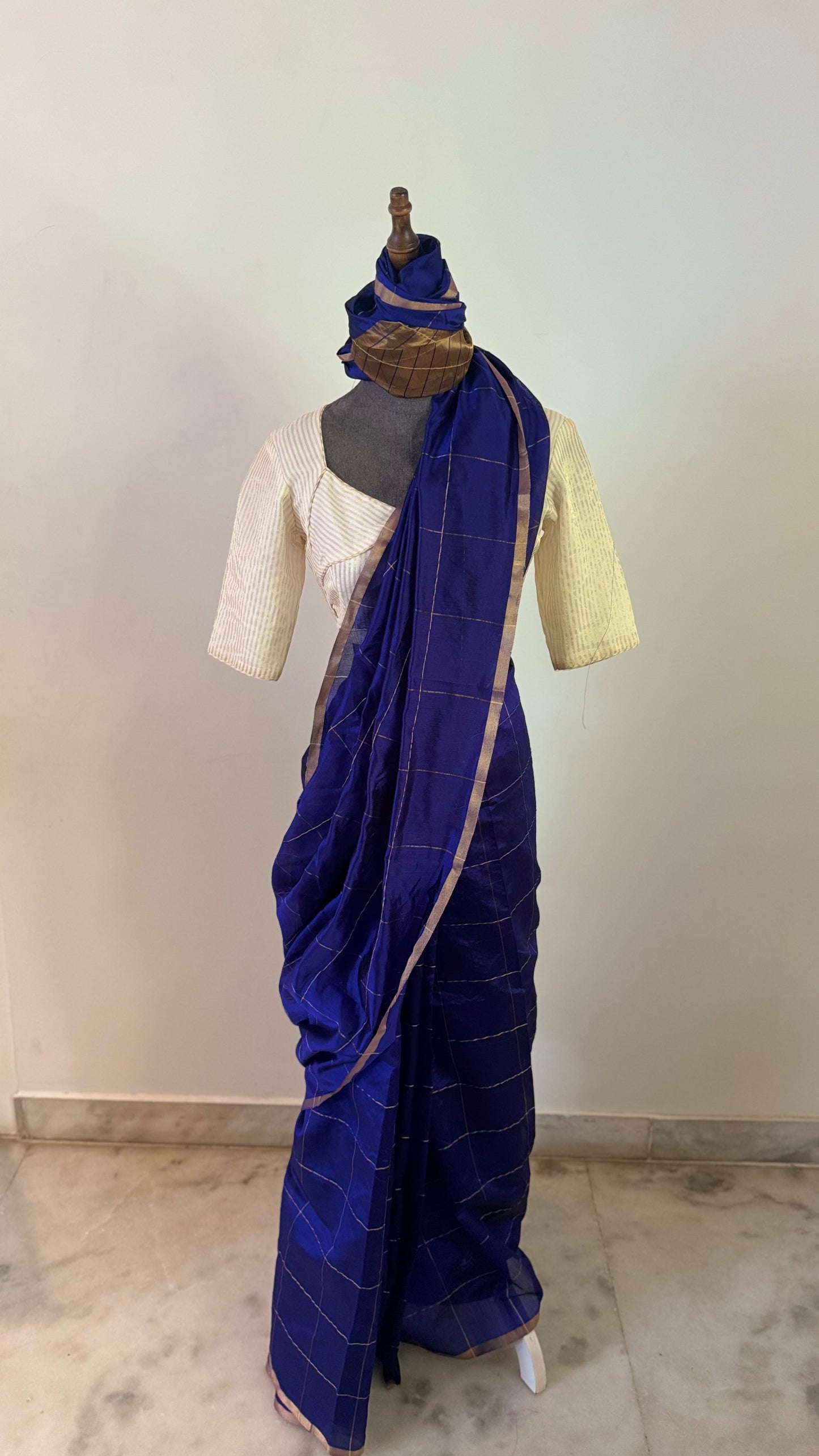 Chanderi sari | Gold checks