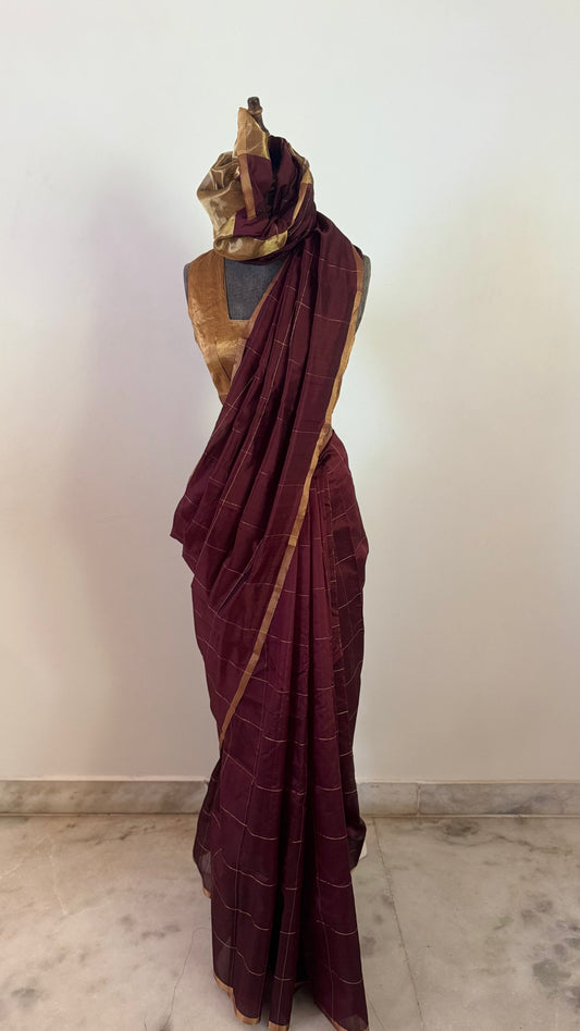 Chanderi sari | Gold checks