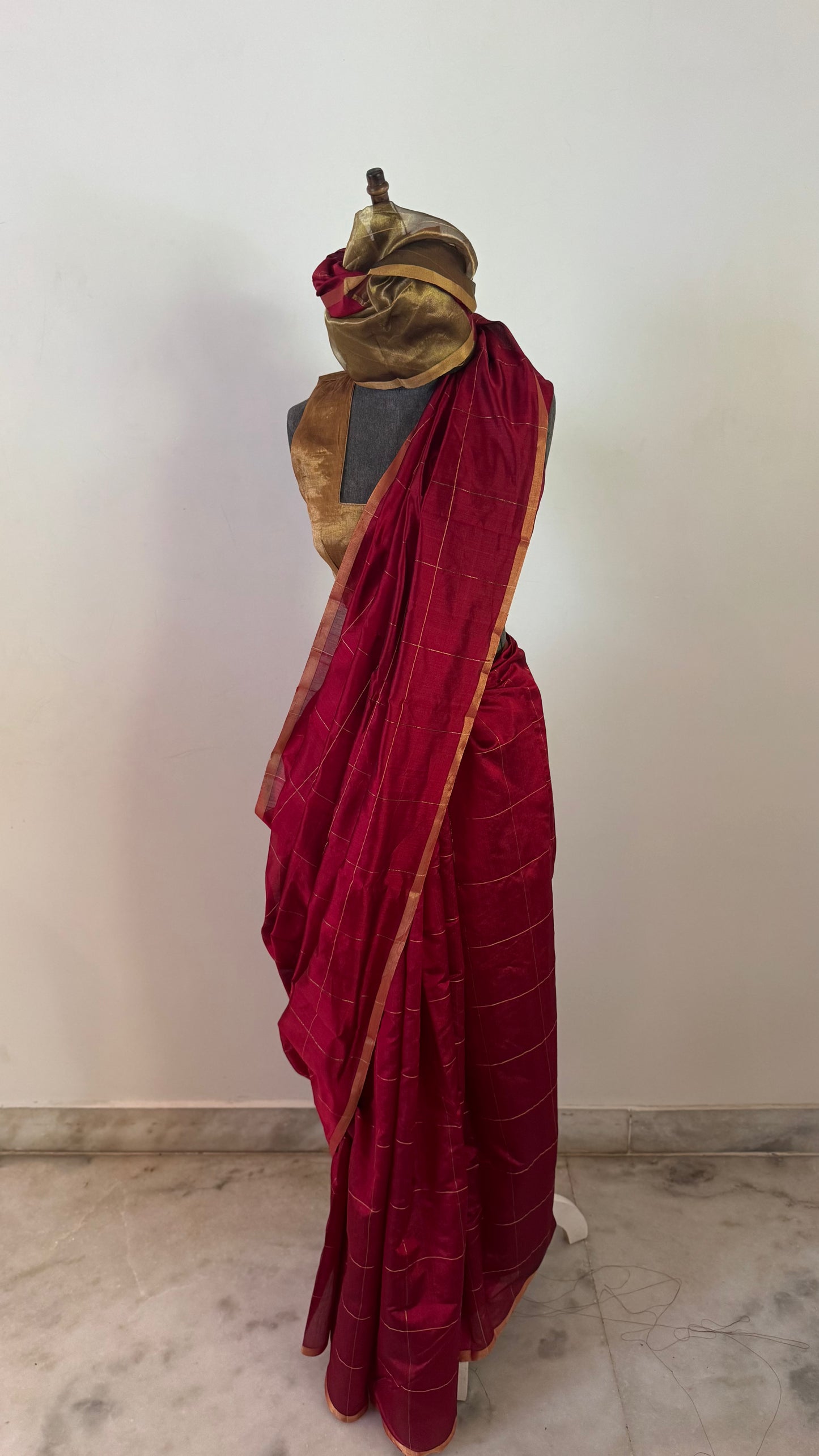 Chanderi sari | Gold checks
