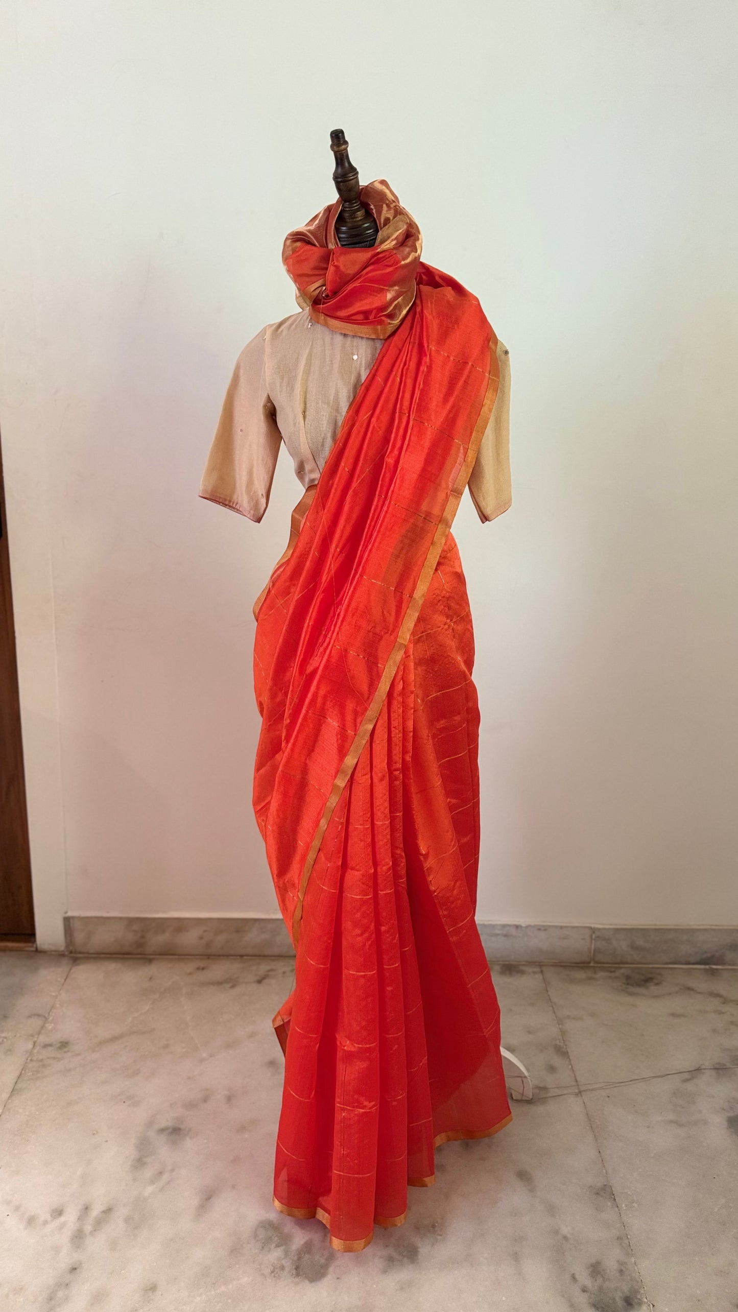 Chanderi sari | Gold checks