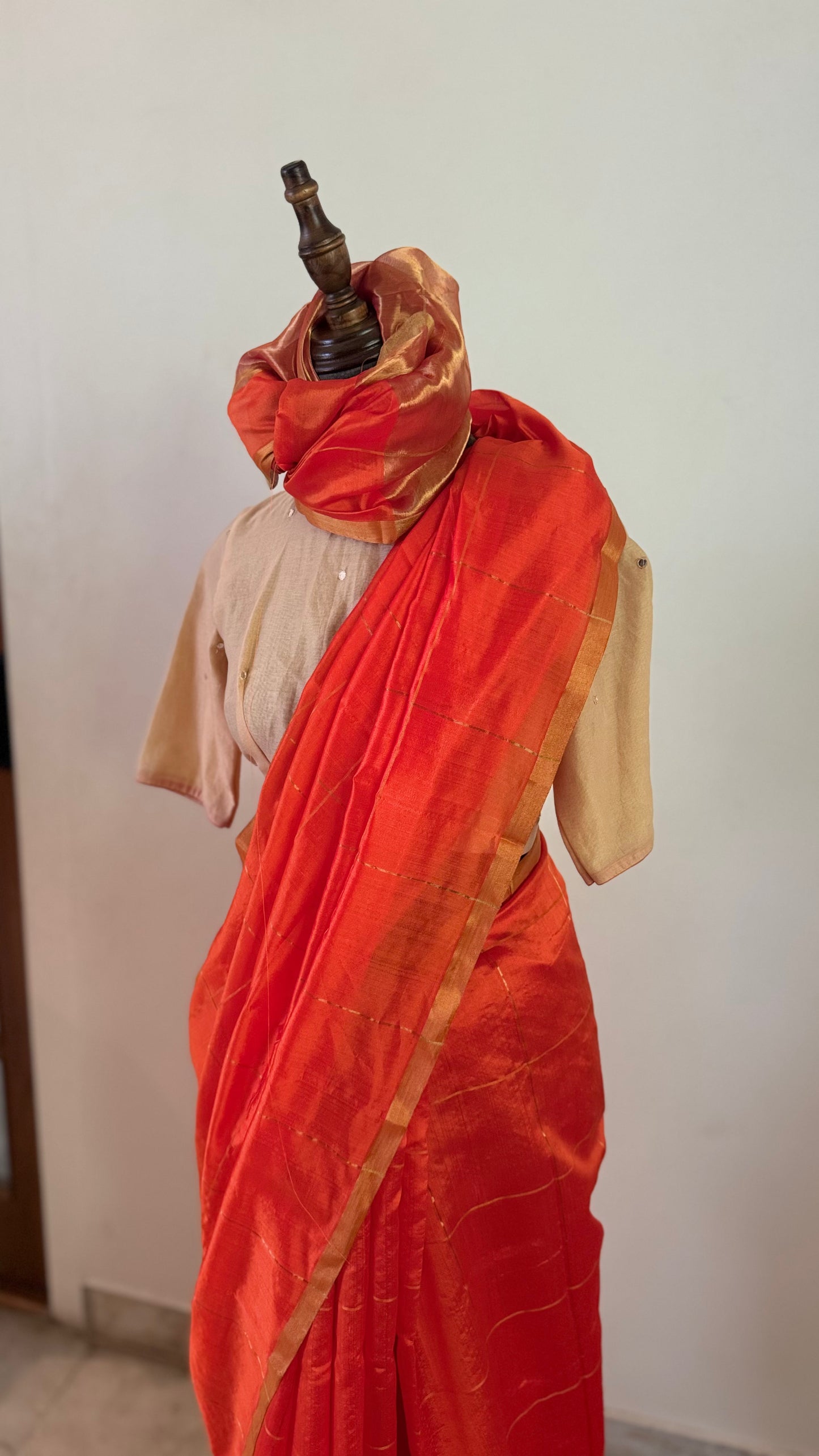 Chanderi sari | Gold checks