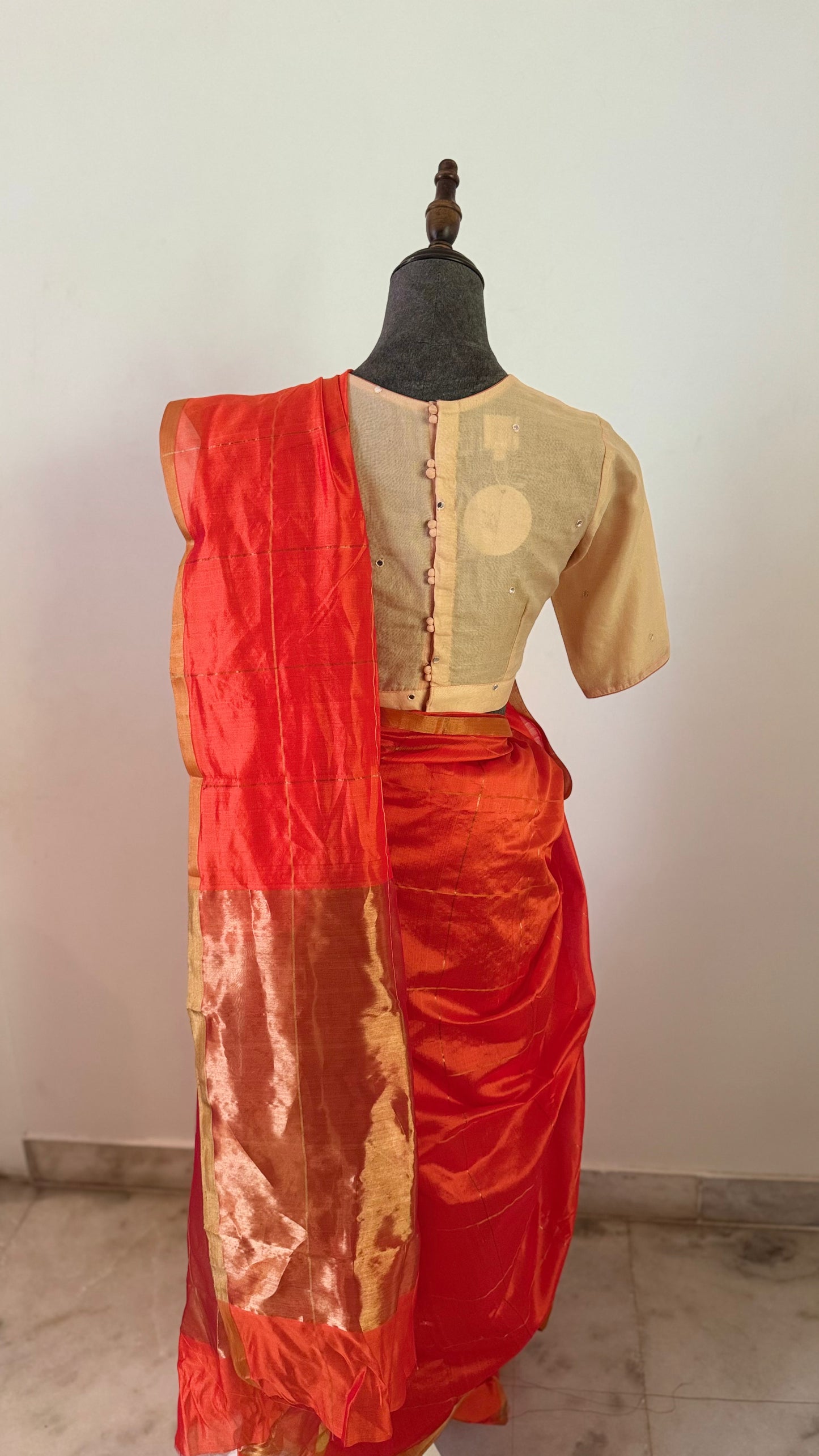 Chanderi sari | Gold checks