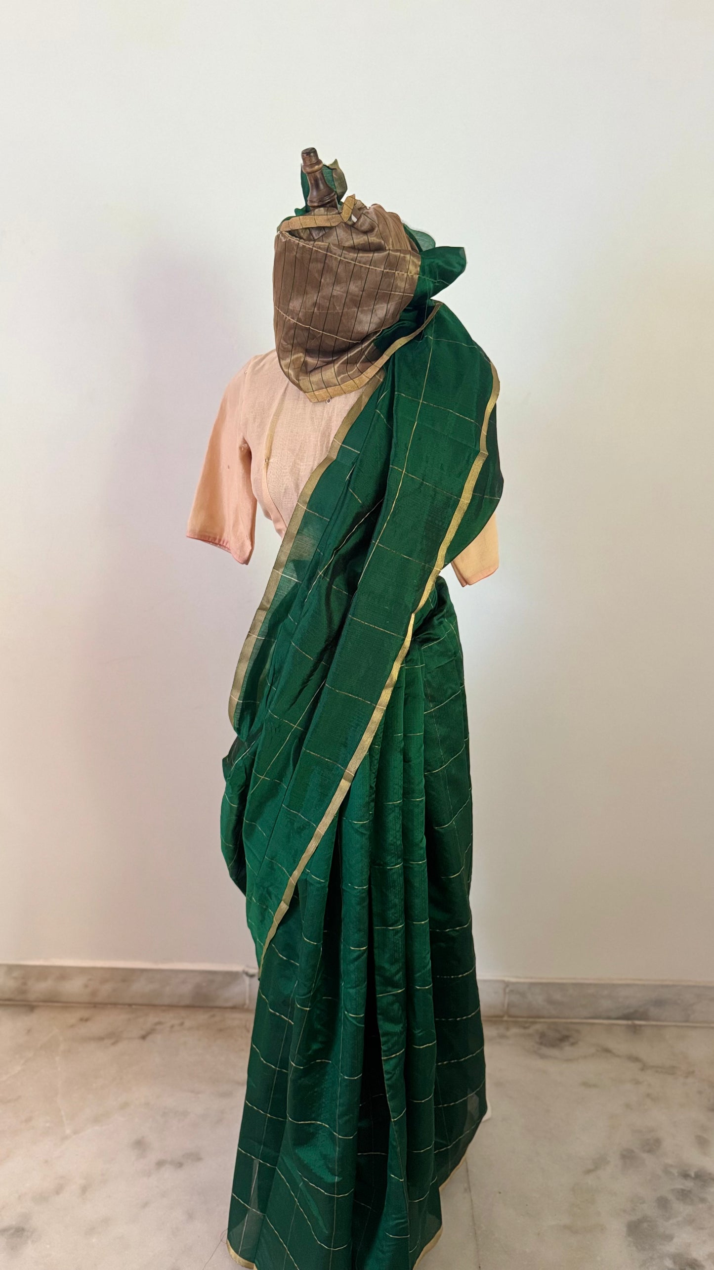 Chanderi sari | Gold checks